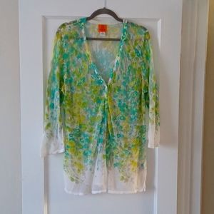 Ruby Rd Womens Floral Mesh Cardigan Cover Up Size 1X.